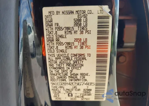 2002 Nissan Xterra Xe from USA, damaged, VIN 5N1ED28Y42C567485